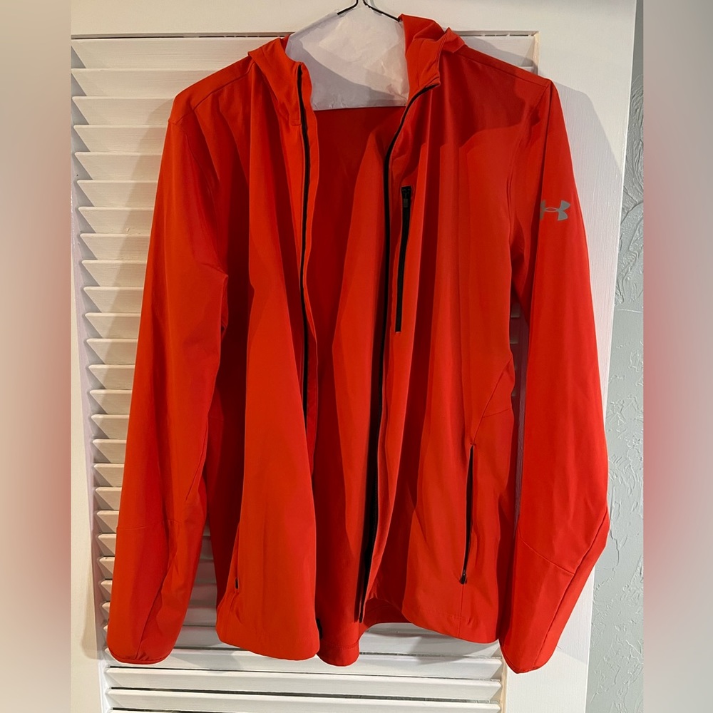 Mens Under Armour Storm Run Full Zip Coldgear Hoodie - Orange - Large EUC